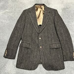Harris Tweed Vintage Blazer Mens 40 Wool Two Button Gray Single Vent